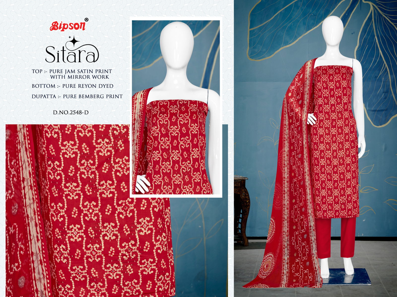 Sitara 2548 By Bipson Jam Satin Mirror Work Printed Dress Material Wholesalers In Delhi
